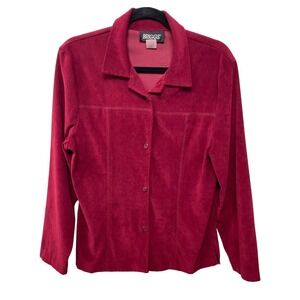 Vtg Briggs New York Faux Suede Button Up Jacket Top Maroon Red Minimalist Dark M